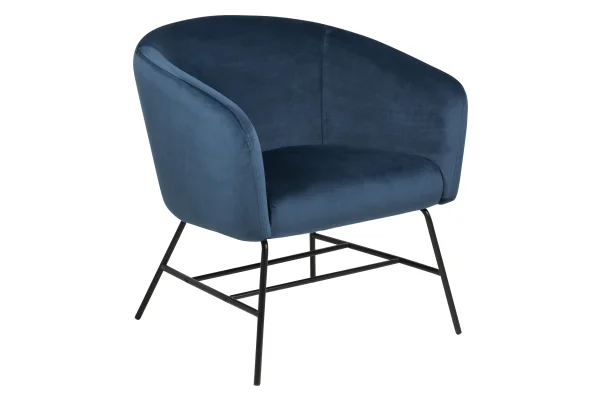 Ramy Sessel in marineblau mit matt schwarzen Metallgestell.