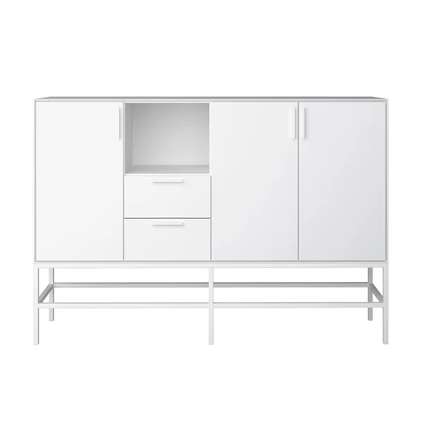 Ravn Sideboard 3 Türen und 2 Schubladen, weisslackiert, Metallgestell weiss.