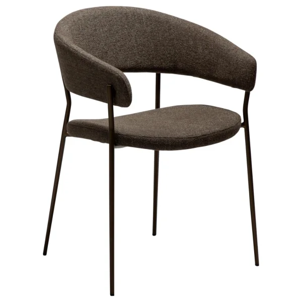 Reboot Dan-Form Esszimmerstuhl mit Armlehnen Bouclé braun.