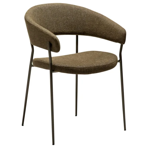 Reboot Dan-Form Esszimmerstuhl mit Armlehnen Bouclé dunkelgrün.