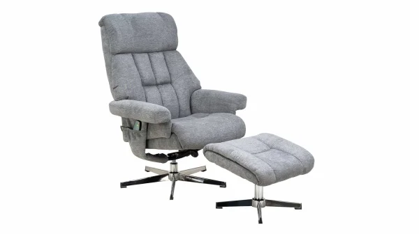 Relaxsessel mit Hocker grau Microfaser drehbar - NEOL