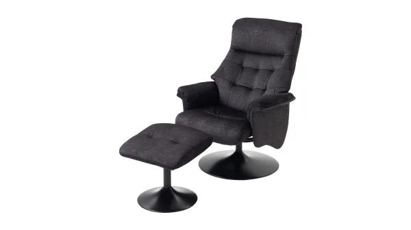 Relaxsessel mit Hocker grau Veloursbezug - drehbar - BELINDA