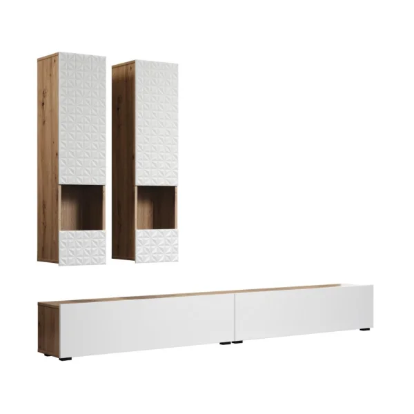 Rezzo Regalsystem 4 Teile matt weiß, Eiche Dekor.