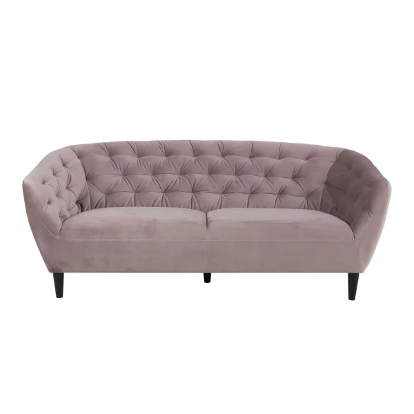 Rian 3 Personen Sofa rosa mit schwarzen Beinen.