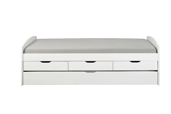 Riewo Bett 90x200 cm mit 1 Ausziehbett, weiss.