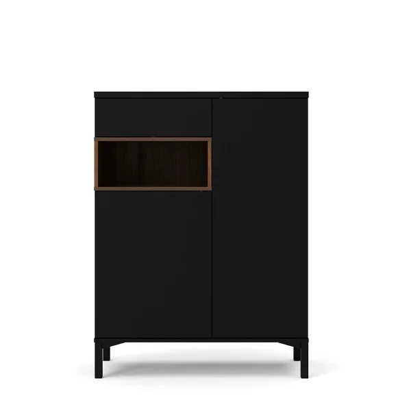 Ringe Sideboard 2 Türen, 1 Schublade und 1 Fach, schwarz und Walnuss Dekor.