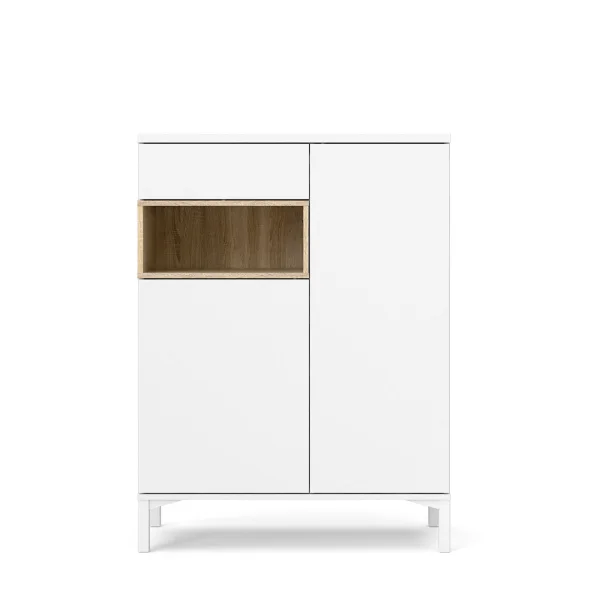 Ringe Sideboard 2 Türen, 1 Schublade und 1 Fach, weiß und Eichen Dekor.