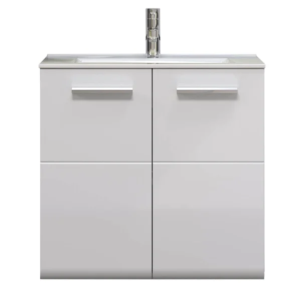 Riva Waschbeckenunterschrank 2 Türen, weiß Hochglanz, grau.