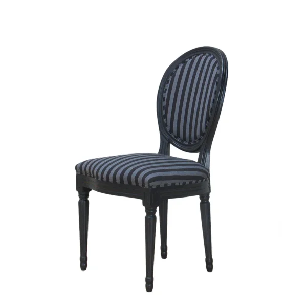 Rokoko/Amaretta Esszimmerstuhl antik schwarz, Stoff schwarz gestreift.