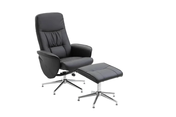 Rolf Sessel Recliner mit Hocker PU Kunstleder schwarz.