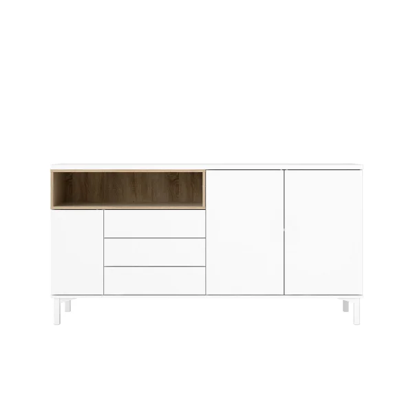 Roomers Sideboard 3 Türen, 3 Schubladen, 1 Ablage weiß Eichen-Dekor Struktur.