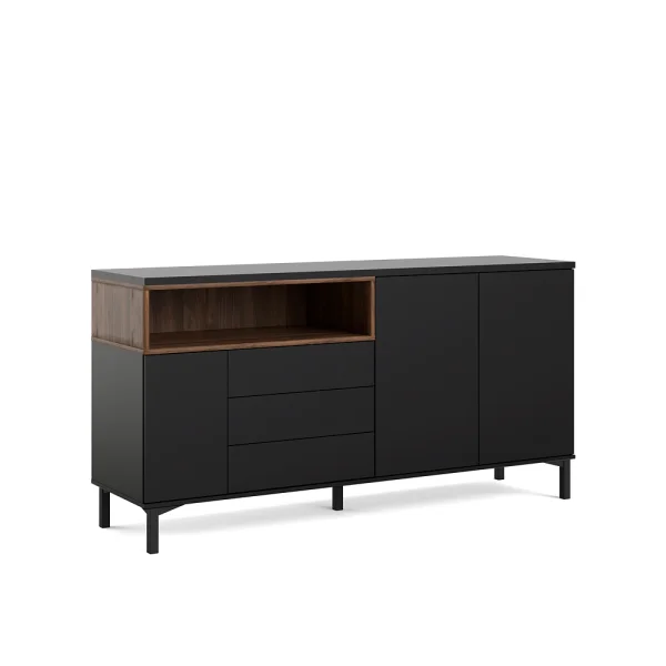 Rosa Schrank 1 Ablage, 1 kleine Tür, 3 Schubladen, 2 Holztüren schwarz, Walnuss Dekor.