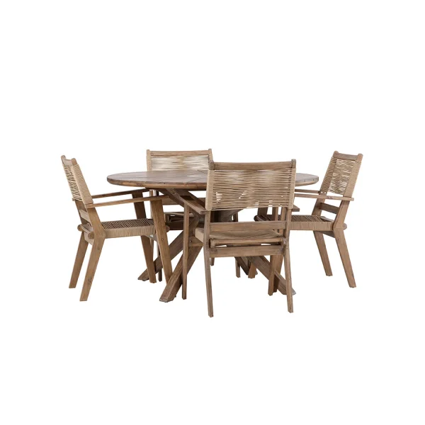 Rosario Gartenset Tisch Ø140cm braun, 4 Stühle braun.