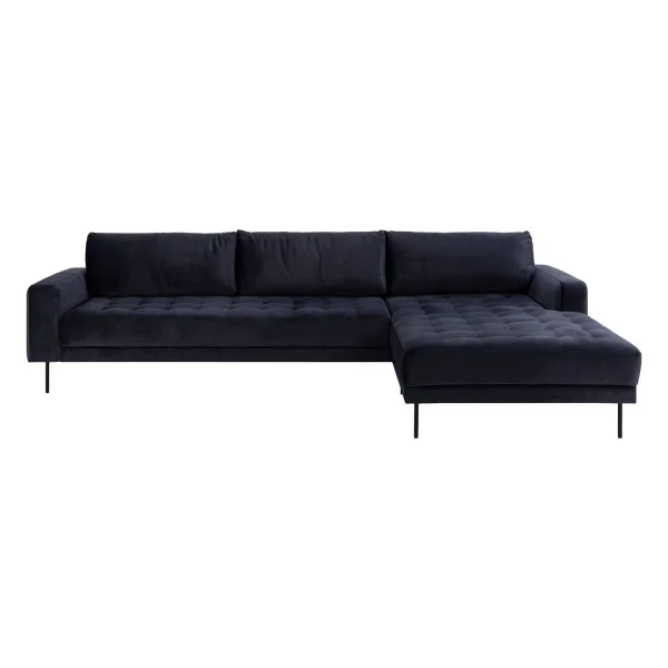 Rouge 2,5-Sitzer-Sofa mit Chaiselongue und schwarzen Beinen.