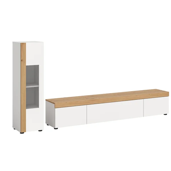 Ruda Regal System 2 Teile hängend oder stehend weiß, Eiche Dekor.