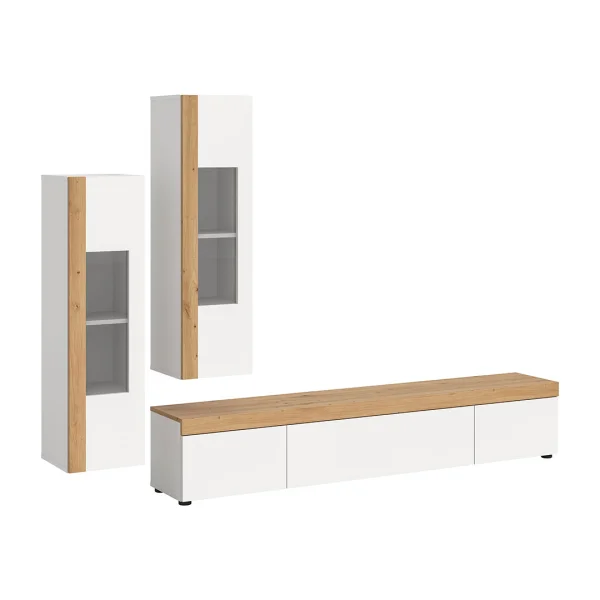 Ruda Regal System 3 Teile hängend oder stehend weiß, Eiche Dekor.