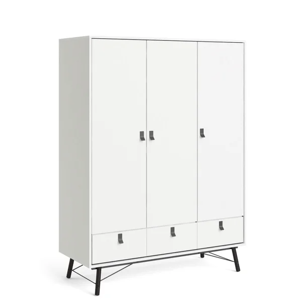 Rye Kleiderschrank 3 Türen, 3 Schubladen mattweiss.