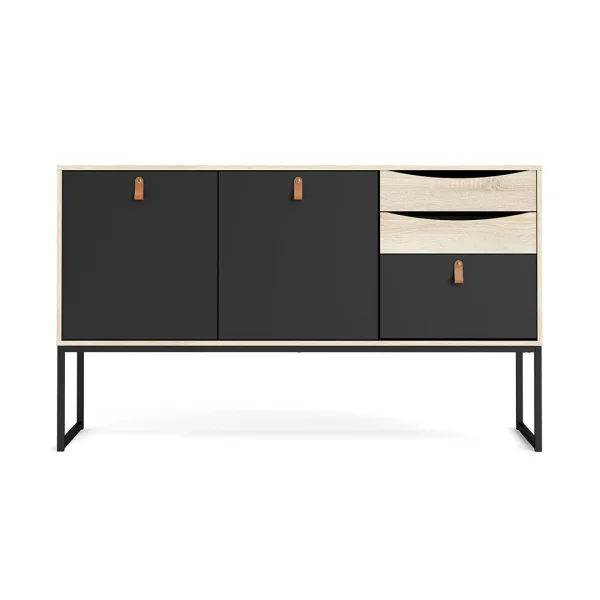 Sady Sideboard 2 Türen, 3 Schubladen matt schwarz, Eichen Dekor.