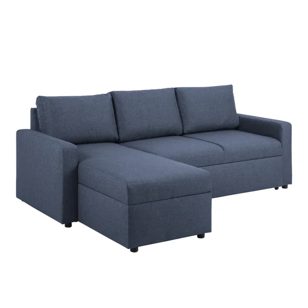 Sander Schlafsofa mit Ottomane, Aufbewahrung und Auszug blau.