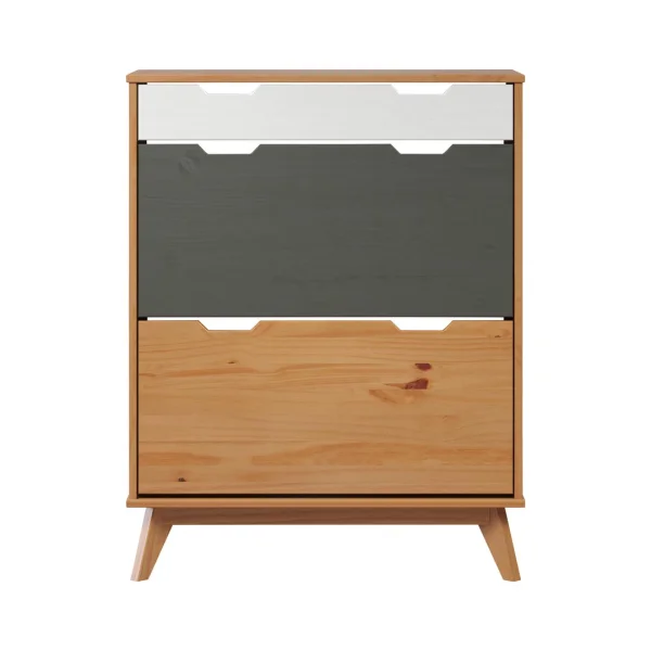 Scandik Schuhschrank 2 Klaptür, 1 Schublade honig,weiß,grau.