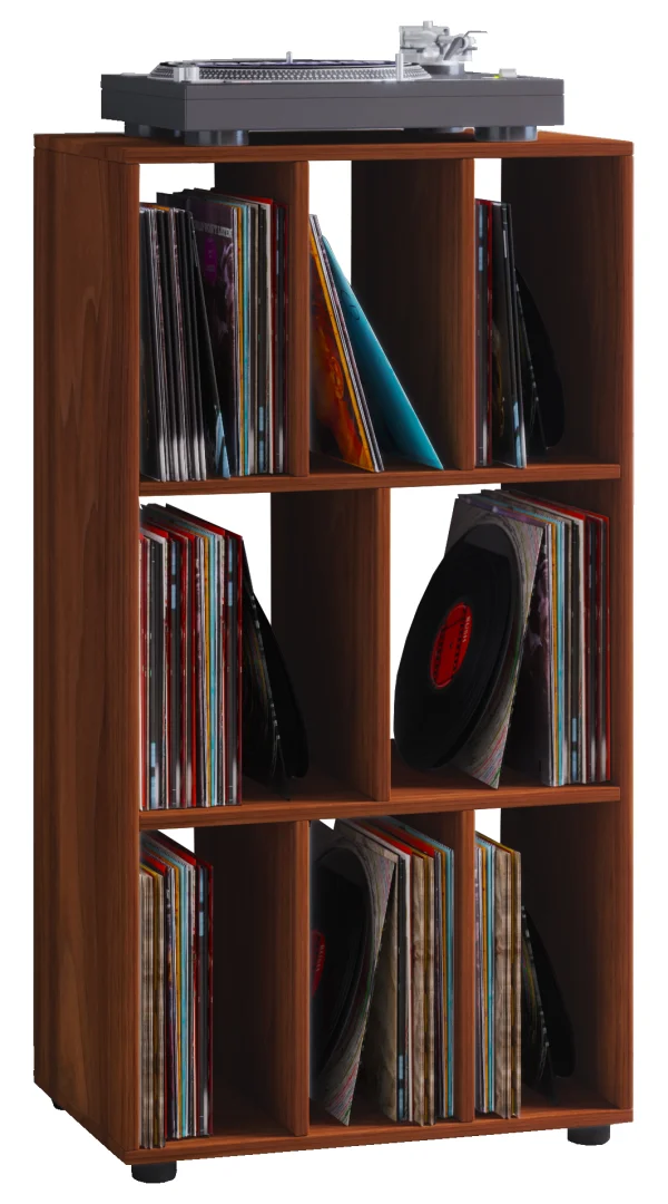 Schaltino Regal retro für LP Platten Rack 8 Regale Kern-Nussbaum dekor.