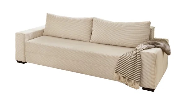 Schlafsofa Cord beige mit Bettkasten Federkern 240 cm - TRIER