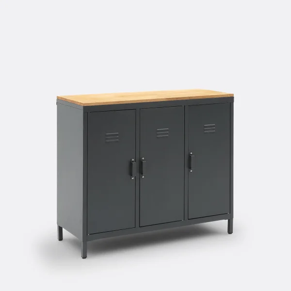 Schrank Hiba Mit 3 Türen, Stahl Und Eiche