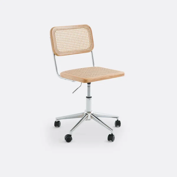 Schreibtischstuhl Cedak Mit Rollen, Rattan Und Metall
