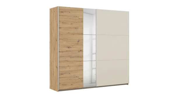 Schwebetürenschrank beige Eiche Spiegel 218 cm - rauch - MONTARIO