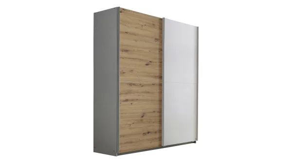 Schwebetürenschrank Eiche weiß - 175 cm - rauch - SATURN
