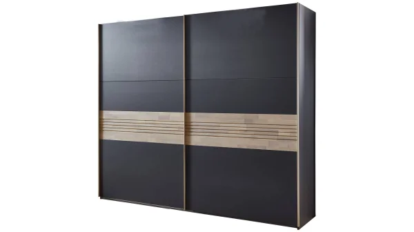 Schwebetürenschrank graphit - Eiche Massivholz - 250 cm - TIROL