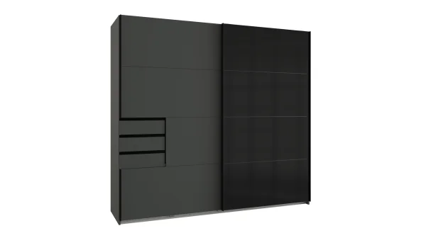 Schwebetürenschrank graphit - schwarz - Glasfront - 225 cm - SAIGON
