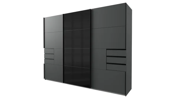Schwebetürenschrank graphit - schwarz - Glasfront - 270 cm - SAIGON