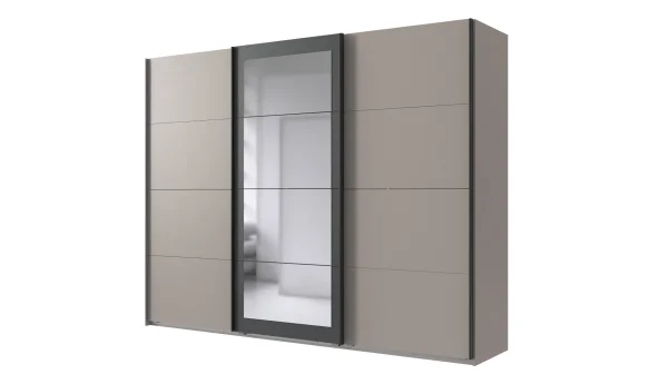 Schwebetürenschrank grau - graphit mit Spiegel 270 cm 3-türig - MINDEN