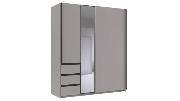Schwebetürenschrank grau mit Spiegel 168 cm 2-türig - STADE