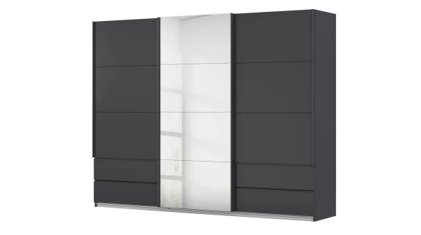 Schwebetürenschrank grau mit Spiegel - 271 cm - rauch - ELARA