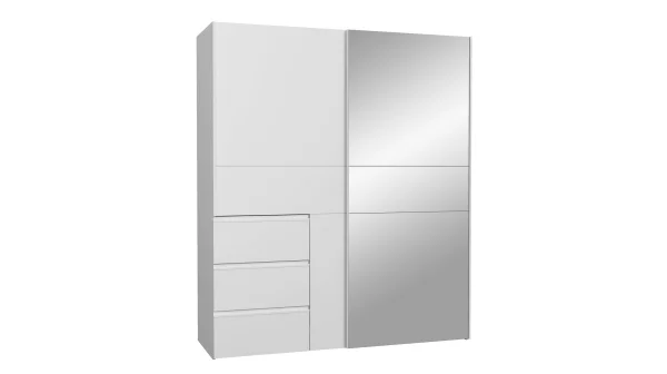 Schwebetürenschrank weiß mit Spiegel 170 cm 2-türig - WINN