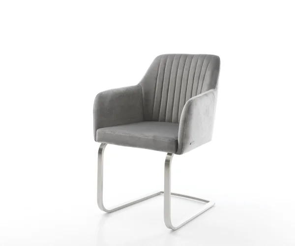 Schwingstuhl Greg-Flex Samt Grau Freischwinger flach Edelstahl