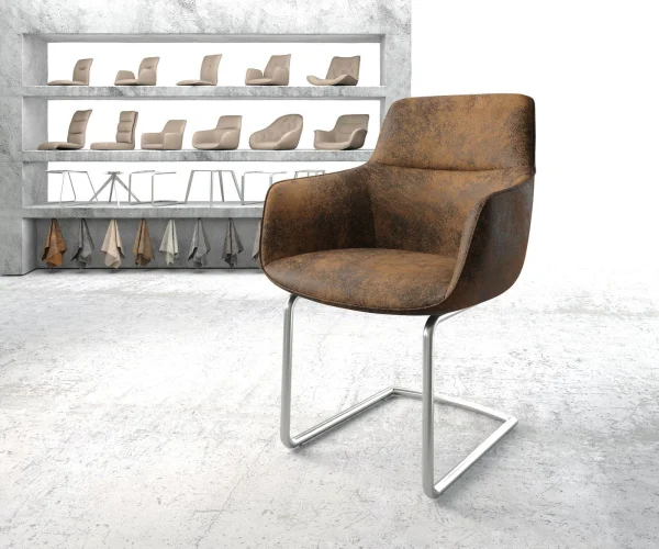 Schwingstuhl Pejo-Flex Braun Antik Freischwinger rund Edelstahl