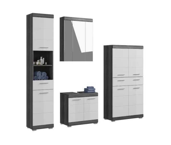 Scout Badmöbelset S51 hvid højglans, grau.