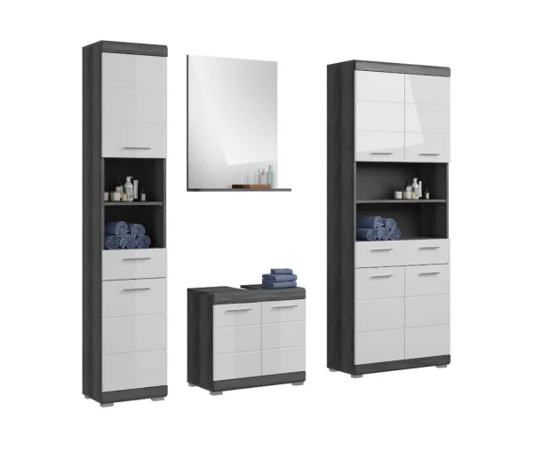 Scout Badmöbelset S54 hvid højglans, grau.