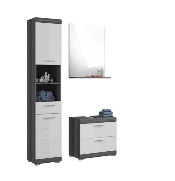 Scout Badmöbelset S60 hvid højglans, grau.