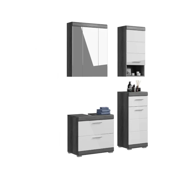 Scout Badmöbelset S64 hvid højglans, grau.