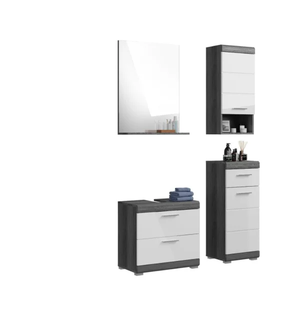 Scout Badmöbelset S65 hvid højglans, grau.