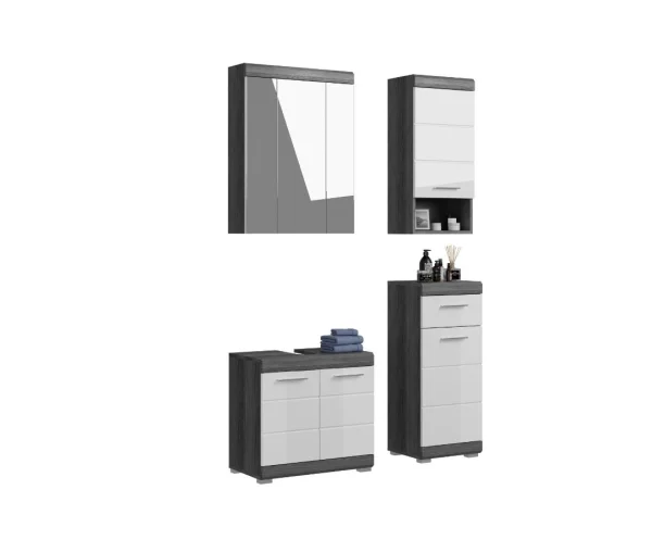Scout Badmöbelset S69 hvid højglans, grau.