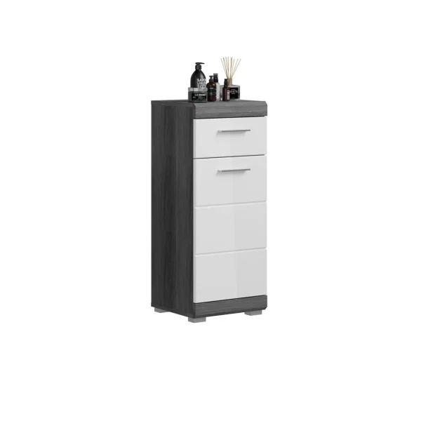 Scout Badschrank 1 Tür, 1 Schublade Hochglanz weiß,rauchfarbenen.