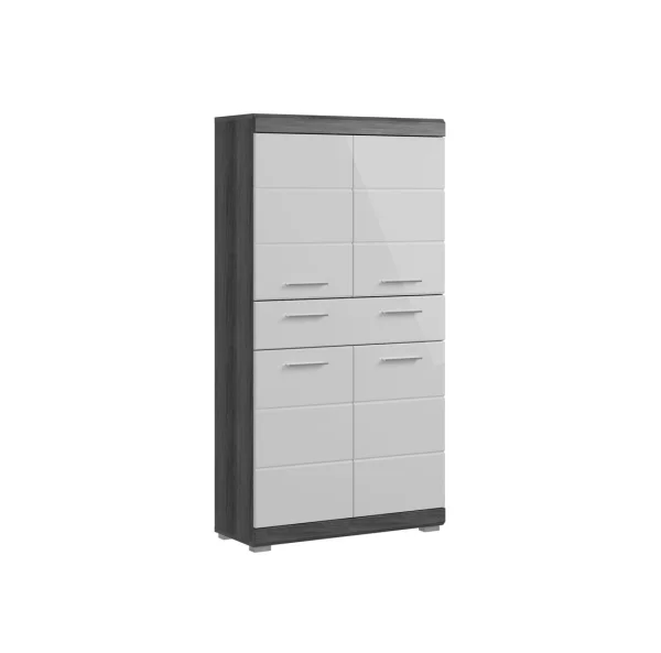 Scout Badschrank 4 Türen, 1 Schublade Hochglanz weiß,rauchfarbenen.