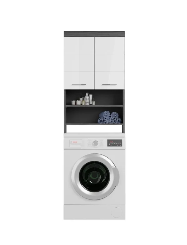 Scout Badschrank über der Waschmaschine 2 Türen, 2 Ablagen Hochglanz weiß,rauchfarbenen.