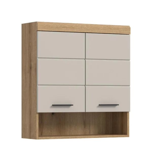 Scout Badschrank Wandhängend 2 Türen, 1 Regal Kaschmir Dekor matt, Eiche Dekor.