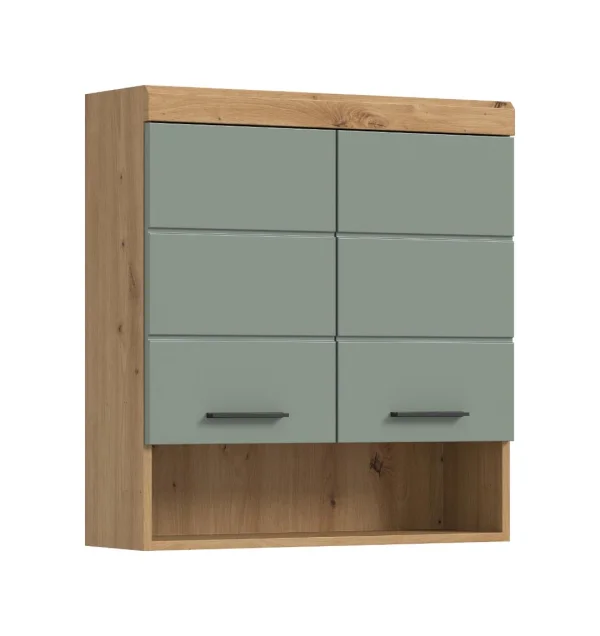 Scout Badschrank Wandhängend 2 Türen, 3 Spiegeltüren, 1 Regal Salbeidekor, Eiche Dekor.